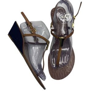 Tory Burch t logo thong Brown Wedge Sandals size 9